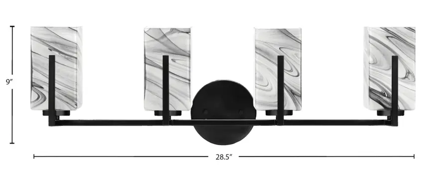 Atlas 4 Light Bath Bar in Matte Black with Onyx Swirl Glass - Image 2