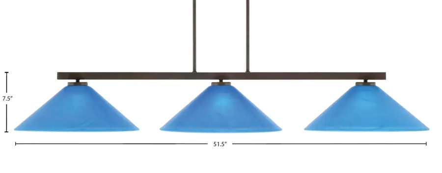 Atlas 3-Light Island Pendant in Dark Granite with Blue Italian Glass - Image 2