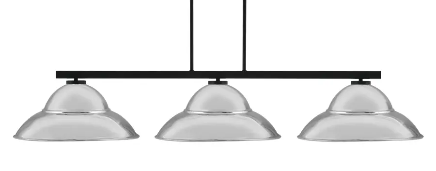 Atlas 3-Light Island Pendant in Matte Black with Chrome Double Bubble Shades - Image 1