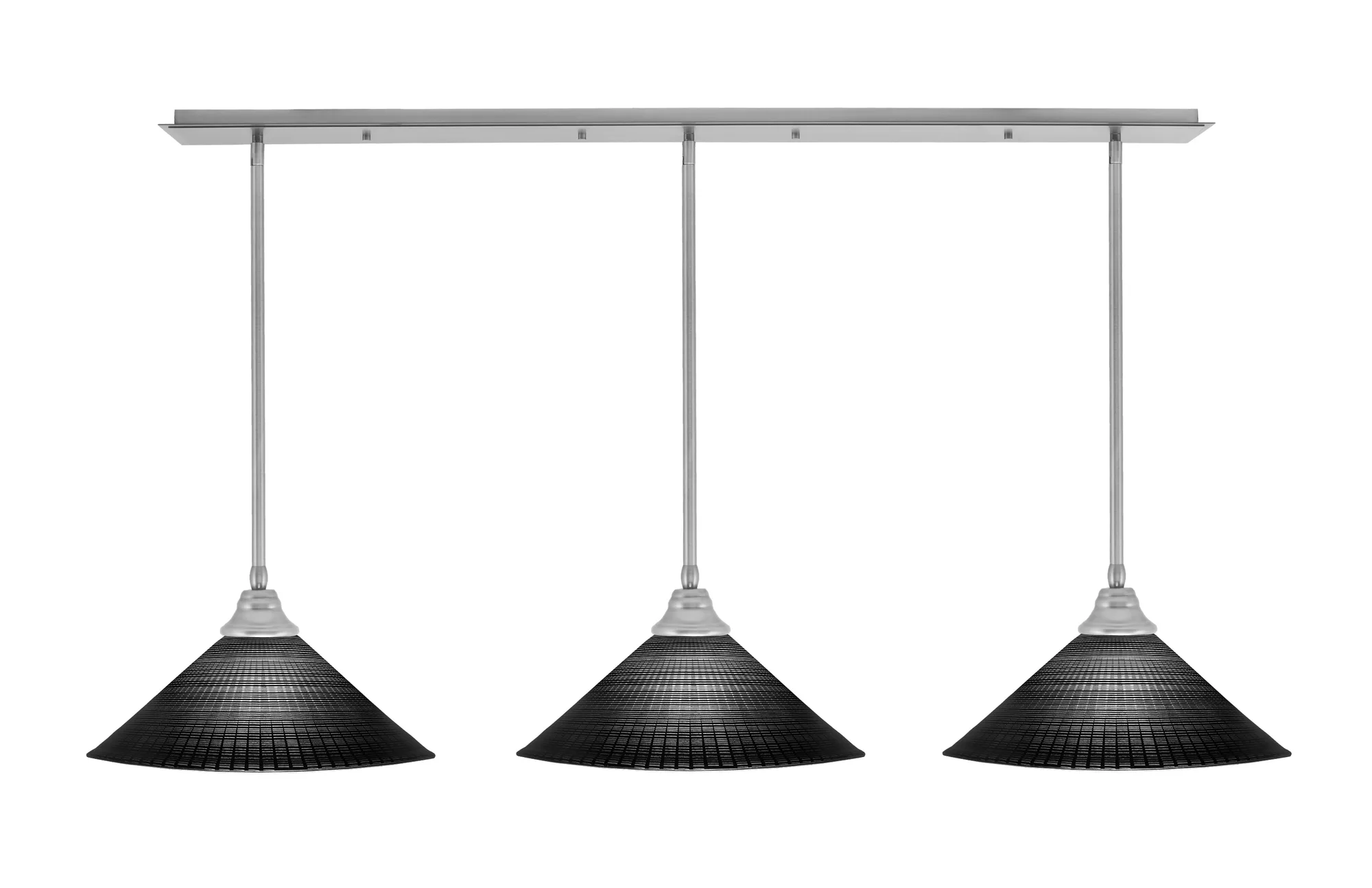 Toltec Lighting 48-BN-4019 3 Light Stem Hung Linear Pendalier, Brushed Nickel Finish, 16″ Black Matrix Glass
