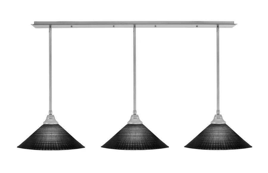 Toltec Lighting 48-BN-4019 3 Light Stem Hung Linear Pendalier, Brushed Nickel Finish, 16″ Black Matrix Glass - Image 1