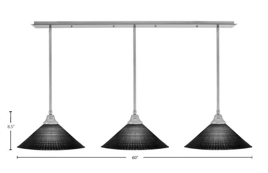 Toltec Lighting 48-BN-4019 3 Light Stem Hung Linear Pendalier, Brushed Nickel Finish, 16″ Black Matrix Glass - Image 2