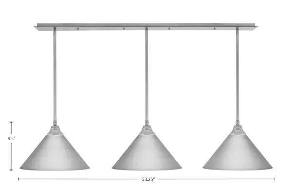 3-Light Linear Pendant in Brushed Nickel with Cone Shades - Image 2