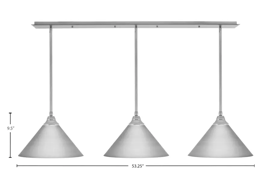 3-Light Linear Pendant in Brushed Nickel with Cone Shades - Image 2