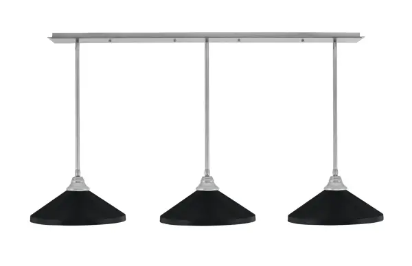 This 3-light linear pendant combines brushed nickel hardware with bold matte black cone shades for a striking modern-industrial aesthetic. At over 4 feet long, it's perfectly sized for kitchen islands and dining tables.