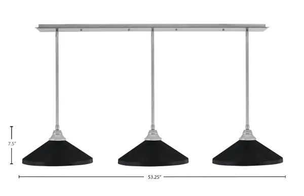 This 3-light linear pendant combines brushed nickel hardware with bold matte black cone shades for a striking modern-industrial aesthetic. At over 4 feet long, it's perfectly sized for kitchen islands and dining tables. - alternate view