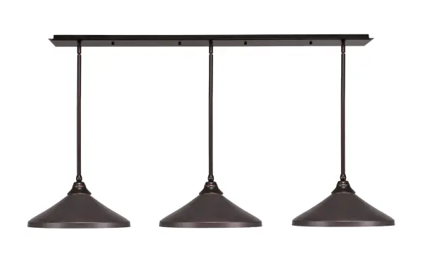 This 3-light linear pendant combines industrial charm with modern functionality. The Dark Granite finish and cone metal shades create focused task lighting ideal for kitchen islands and dining tables.