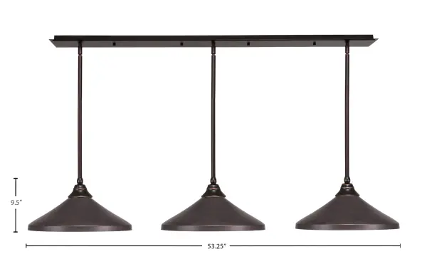 This 3-light linear pendant combines industrial charm with modern functionality. The Dark Granite finish and cone metal shades create focused task lighting ideal for kitchen islands and dining tables. - alternate view