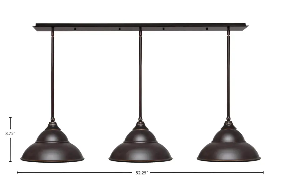 3-Light Linear Pendant with Dark Granite Double Bubble Shades - Image 2
