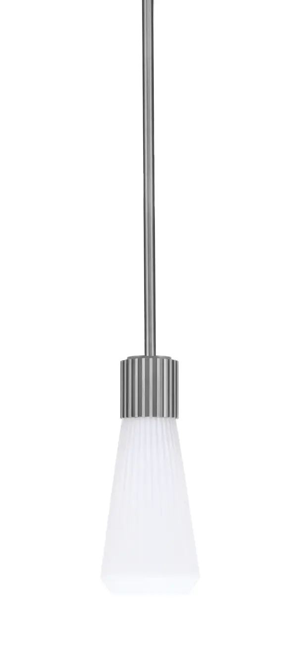 The Everleigh Mini Pendant combines modern sophistication with practical versatility. Its compact 4-inch white opal ribbed glass shade and graphite finish deliver soft ambient lighting ideal for task areas and intimate spaces.