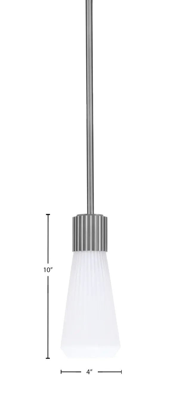The Everleigh Mini Pendant combines modern sophistication with practical versatility. Its compact 4-inch white opal ribbed glass shade and graphite finish deliver soft ambient lighting ideal for task areas and intimate spaces. - alternate view