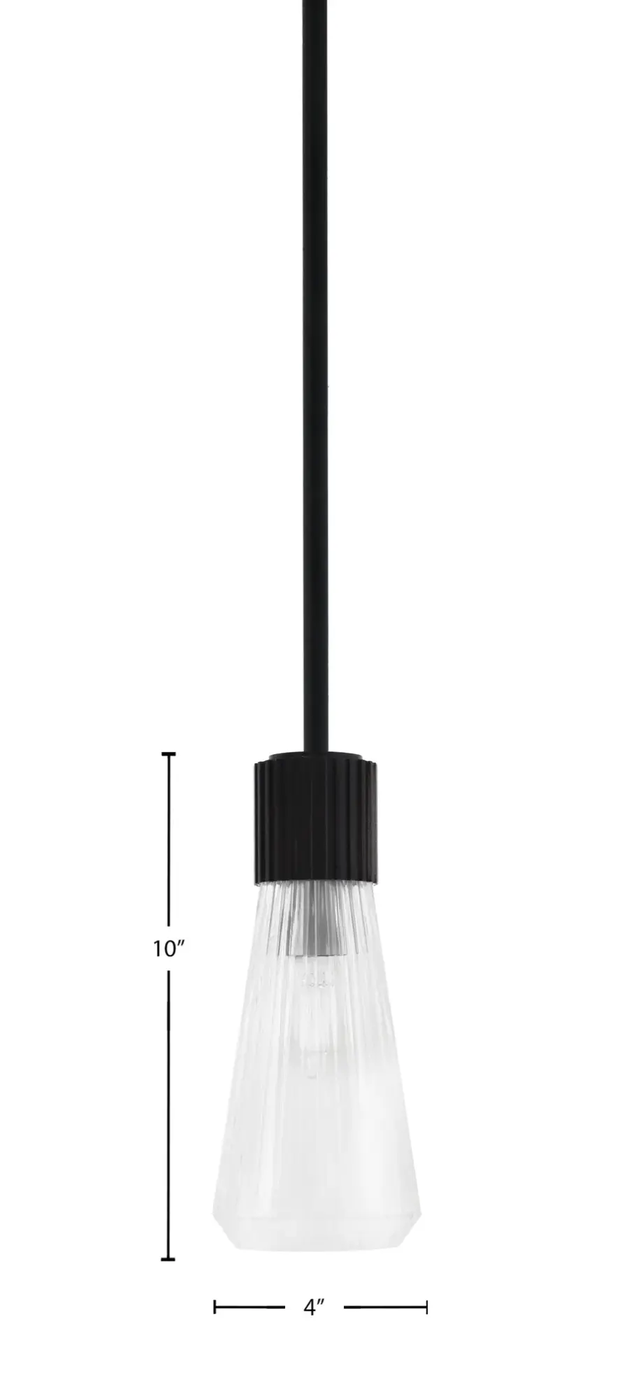 Everleigh Stem Hung Mini Pendant - Matte Black with Clear Ribbed Glass - Image 2