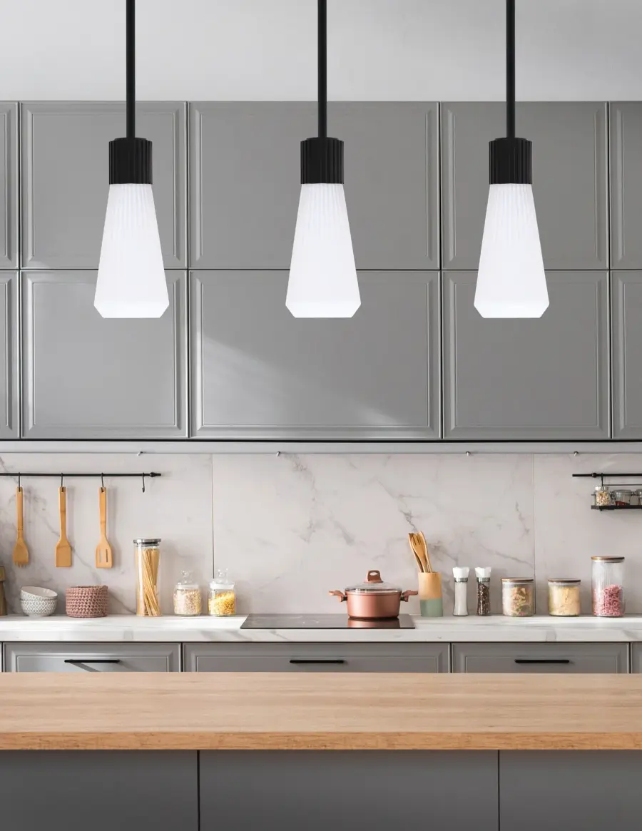 Everleigh Stem Hung Mini Pendant with White Opal Ribbed Glass - Image 3