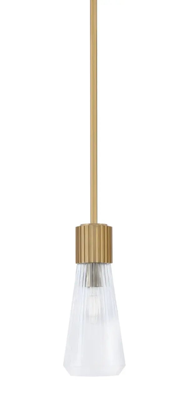 The Everleigh Mini Pendant combines refined metalwork with ribbed glass texture for enhanced light distribution. Its compact 4-inch profile makes it ideal for multiples over islands and counters.