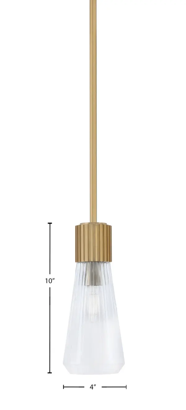 The Everleigh Mini Pendant combines refined metalwork with ribbed glass texture for enhanced light distribution. Its compact 4-inch profile makes it ideal for multiples over islands and counters. - alternate view