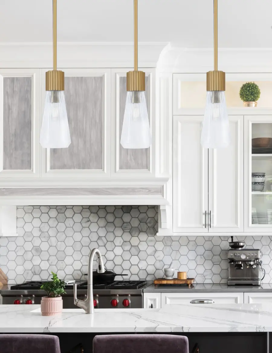 Everleigh Stem Hung Mini Pendant with Clear Ribbed Glass - Image 3
