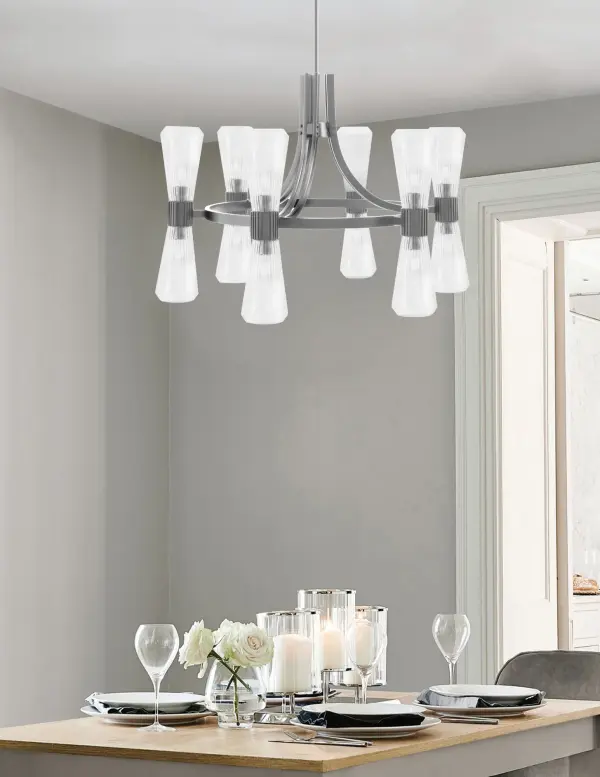Everleigh 12-Light Chandelier in Graphite with Clear Ribbed Glass - Image 3