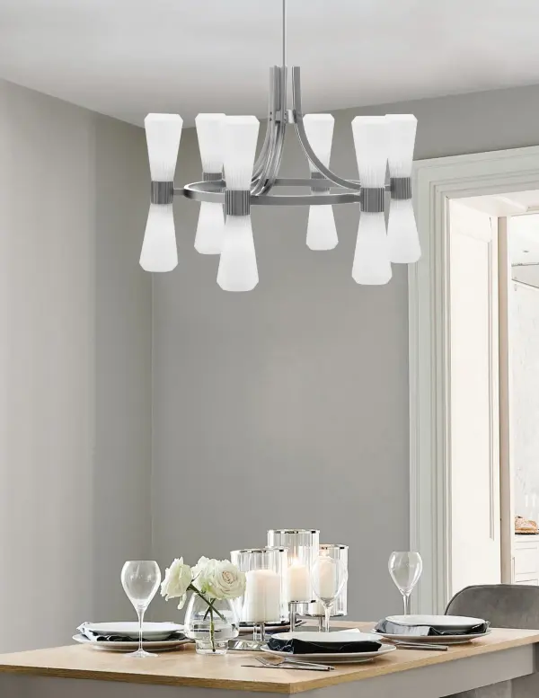 Everleigh 12 Light Chandelier in Graphite with White Opal Ribbed Glass - Image 3