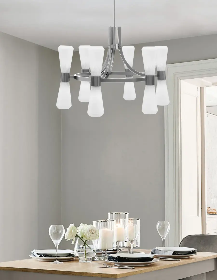 Everleigh 12 Light Chandelier in Graphite with White Opal Ribbed Glass - Image 3