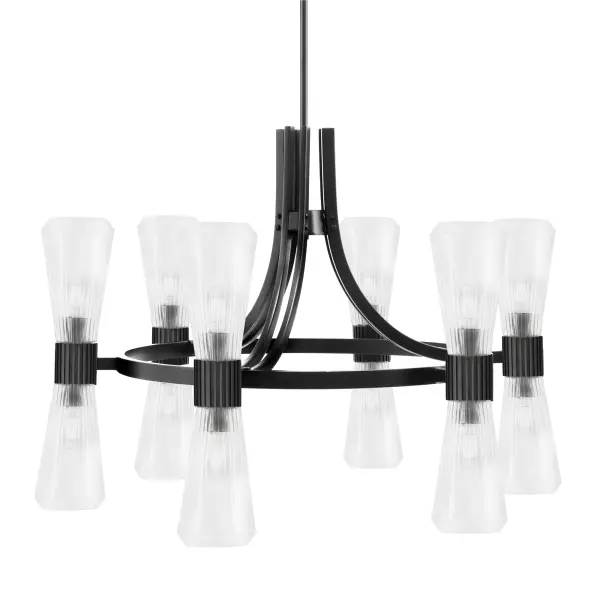 Everleigh 12 Light Chandelier in Matte Black with Clear Ribbed Glass - Image 1