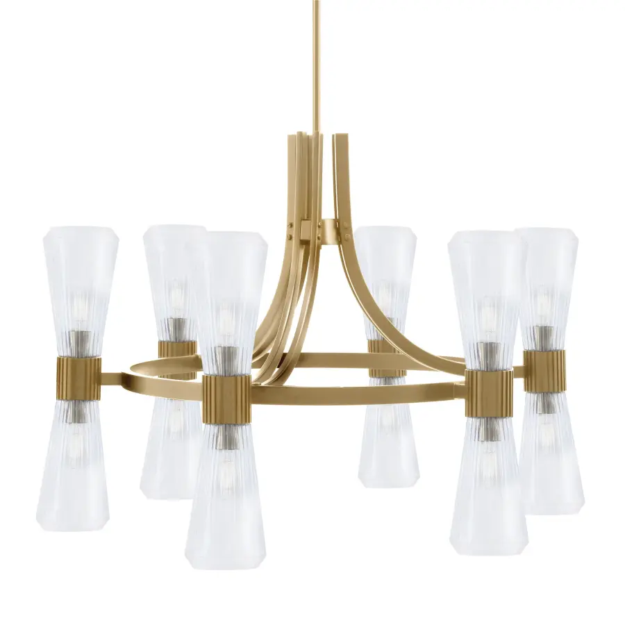 Everleigh 12 Light Chandelier in New Age Brass with Clear Ribbed Glass - Image 1