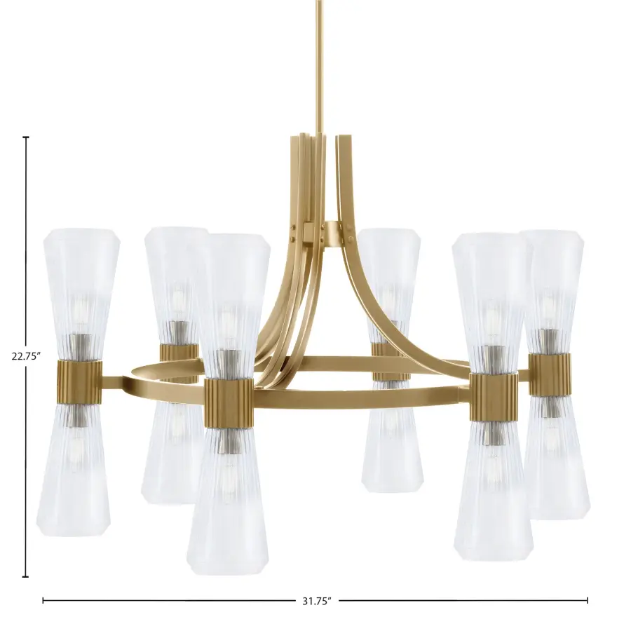 Everleigh 12 Light Chandelier in New Age Brass with Clear Ribbed Glass - Image 2