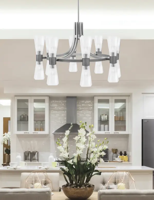 Everleigh 16-Light Chandelier in Graphite with Clear Ribbed Glass - Image 3