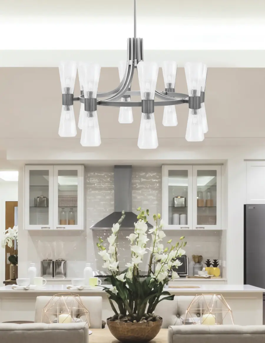 Everleigh 16-Light Chandelier in Graphite with Clear Ribbed Glass - Image 3