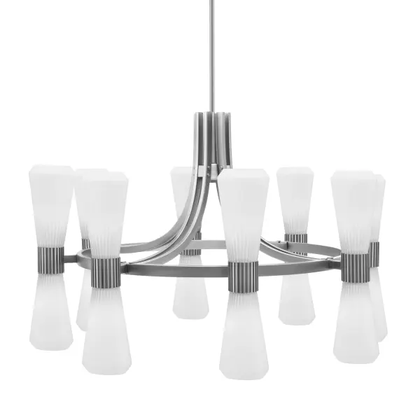 The Everleigh makes a dramatic impact with 16 lights arranged in a structured tiered design. Its sophisticated graphite finish and white opal glass shades create a perfect balance of modern geometry and soft illumination.