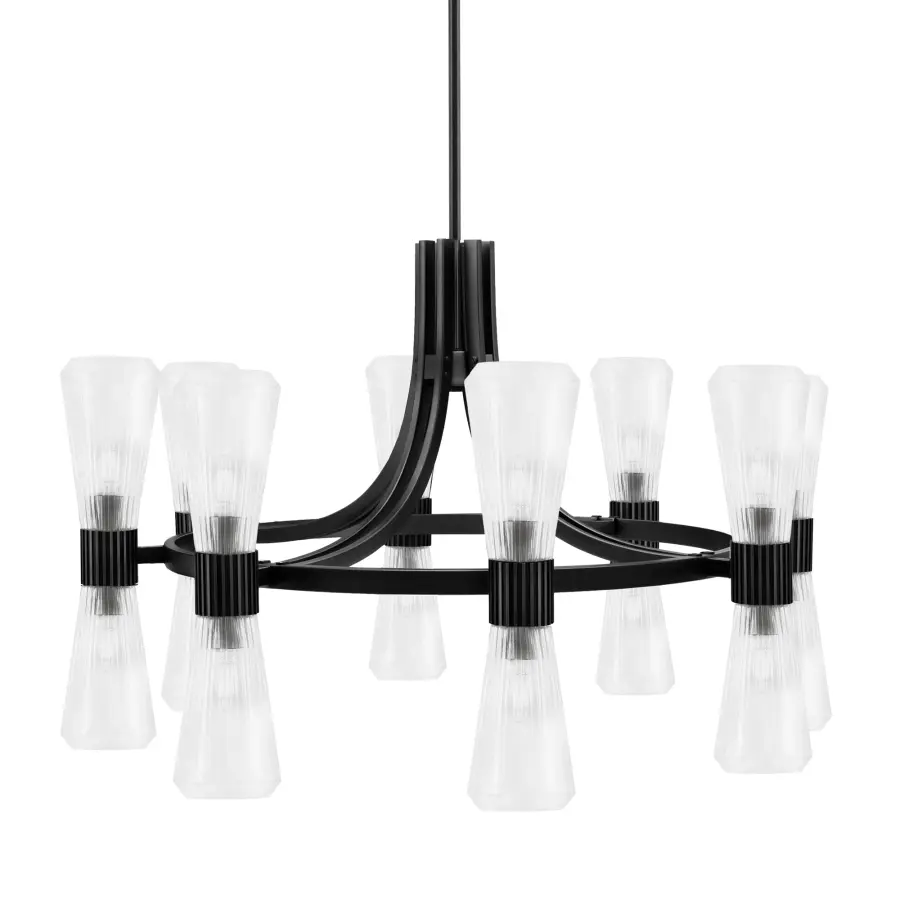 Everleigh 16-Light Chandelier in Matte Black with Clear Ribbed Glass - Image 1
