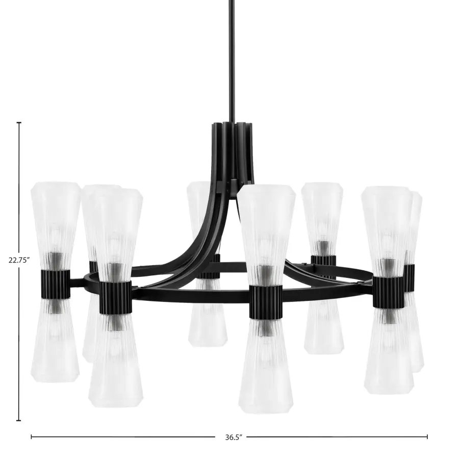 Everleigh 16-Light Chandelier in Matte Black with Clear Ribbed Glass - Image 2