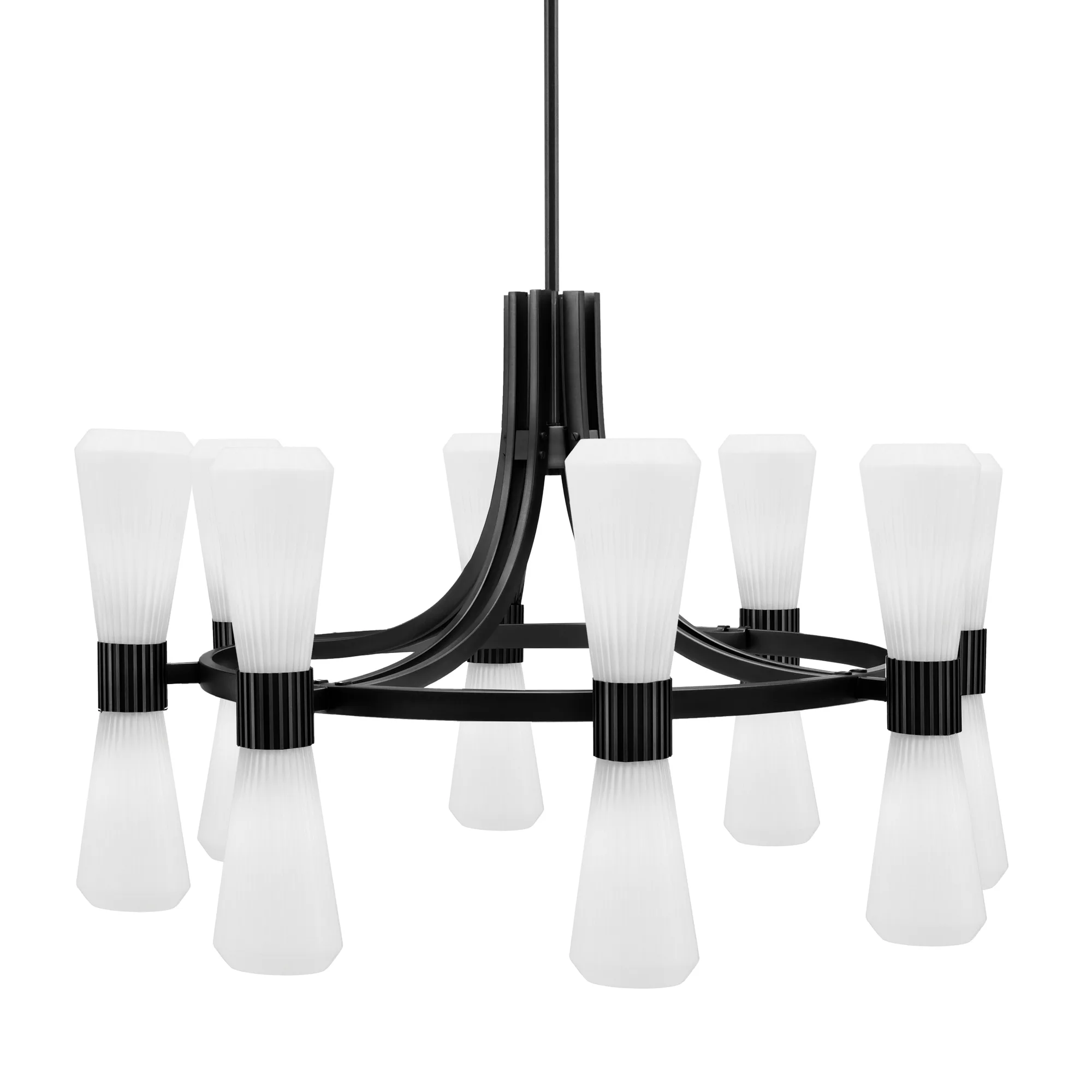 Everleigh 16 Light Chandelier in Matte Black with White Opal Glass