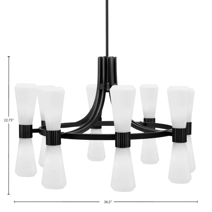Everleigh 16 Light Chandelier in Matte Black with White Opal Glass - Image 2