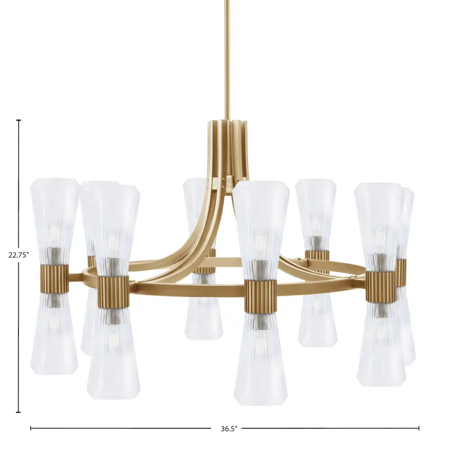 Everleigh 16 Light Chandelier in New Age Brass with Clear Ribbed Glass - Image 2