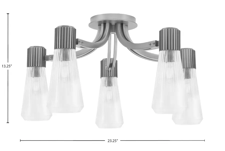 Everleigh 5 Light Semi-Flush in Graphite with Clear Ribbed Glass - Image 2