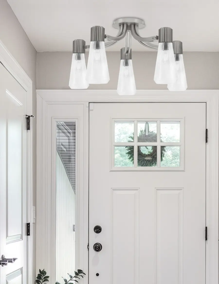 Everleigh 5 Light Semi-Flush in Graphite with Clear Ribbed Glass - Image 3