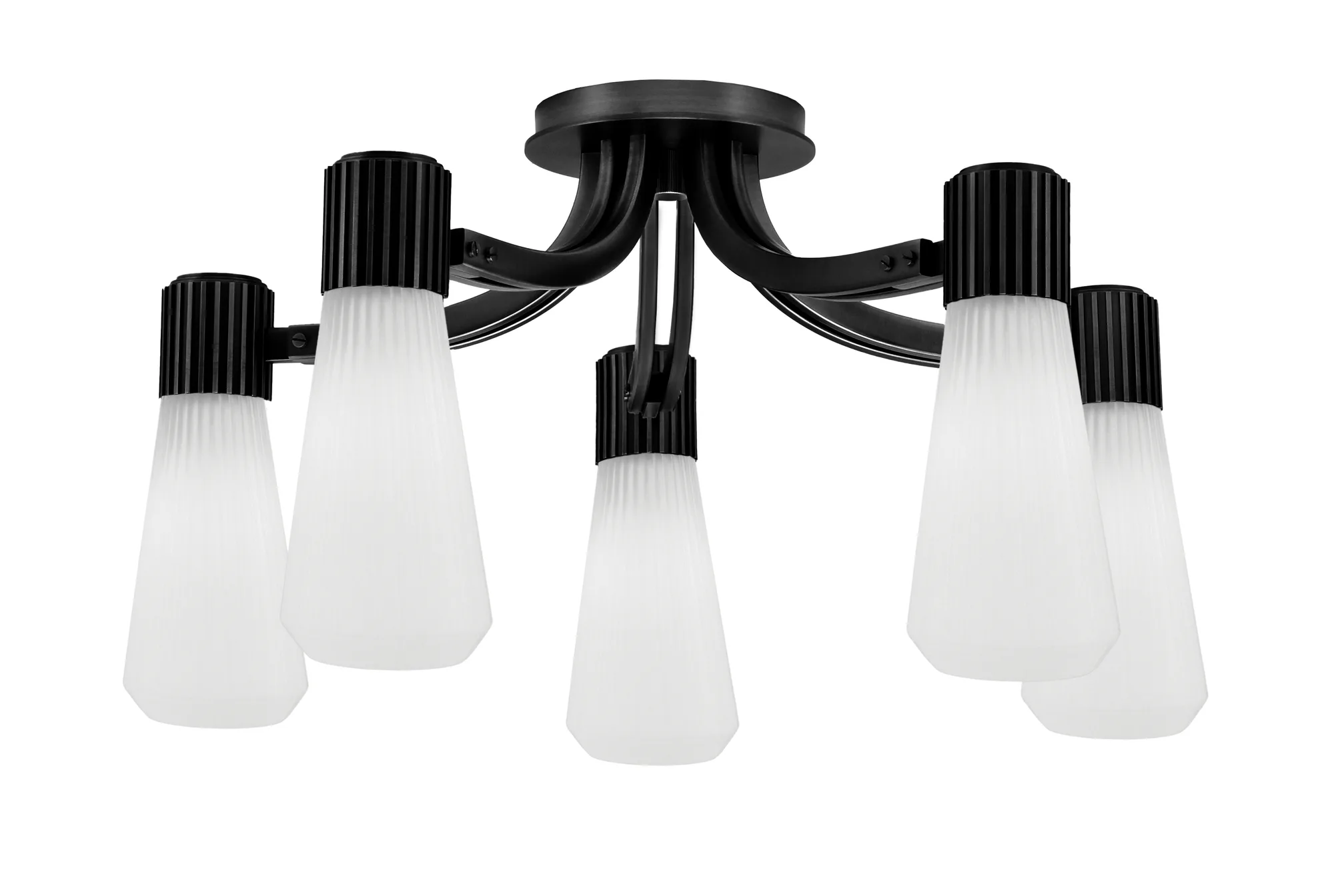 Everleigh 5-Light Semi-Flush in Matte Black with White Opal Ribbed Glass