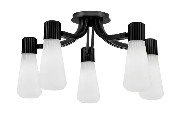 The Everleigh 5-Light Semi-Flush strikes a perfect balance between contemporary style and vintage-inspired details. Its matte black finish provides a bold, modern foundation while the ribbed opal glass shades add texture and warmth.