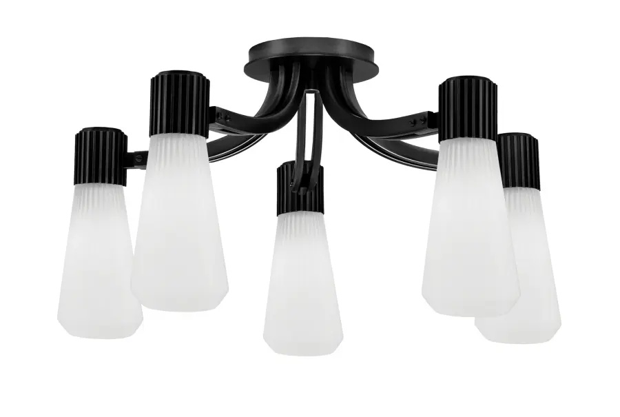 Everleigh 5-Light Semi-Flush in Matte Black with White Opal Ribbed Glass - Image 1