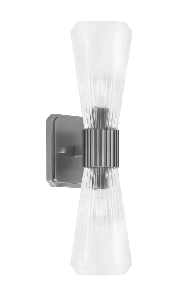 Toltec Lighting 4820-GP-880 Everleigh 2 Light Wall Sconce, Graphite Finish, 4″ Clear Ribbed Glass - Image 1