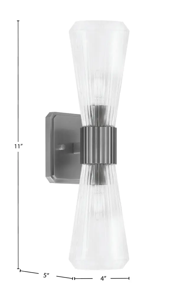 Toltec Lighting 4820-GP-880 Everleigh 2 Light Wall Sconce, Graphite Finish, 4″ Clear Ribbed Glass - Image 2