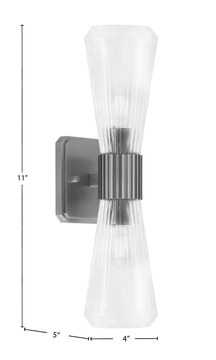 Toltec Lighting 4820-GP-880 Everleigh 2 Light Wall Sconce, Graphite Finish, 4″ Clear Ribbed Glass - Image 2