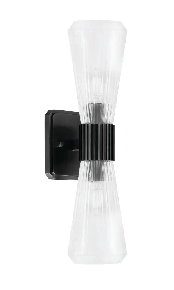 Toltec Lighting 4820-MB-880 Everleigh 2 Light Wall Sconce, Matte Black Finish, 4″ Clear Ribbed Glass - Image 1