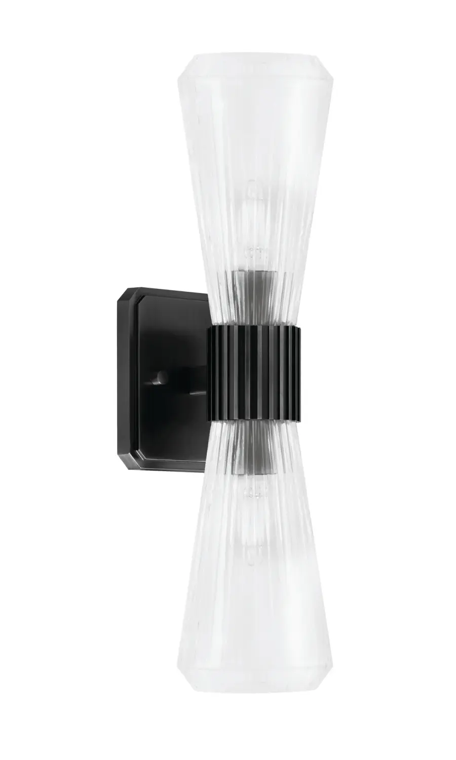 Toltec Lighting 4820-MB-880 Everleigh 2 Light Wall Sconce, Matte Black Finish, 4″ Clear Ribbed Glass - Image 1