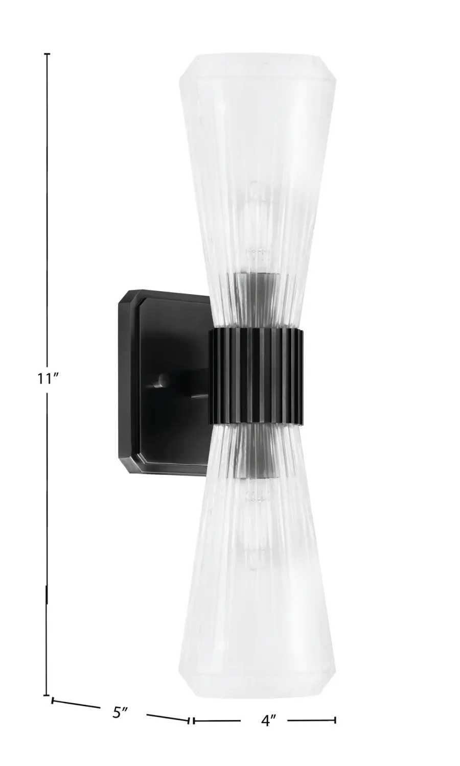 Toltec Lighting 4820-MB-880 Everleigh 2 Light Wall Sconce, Matte Black Finish, 4″ Clear Ribbed Glass - Image 2