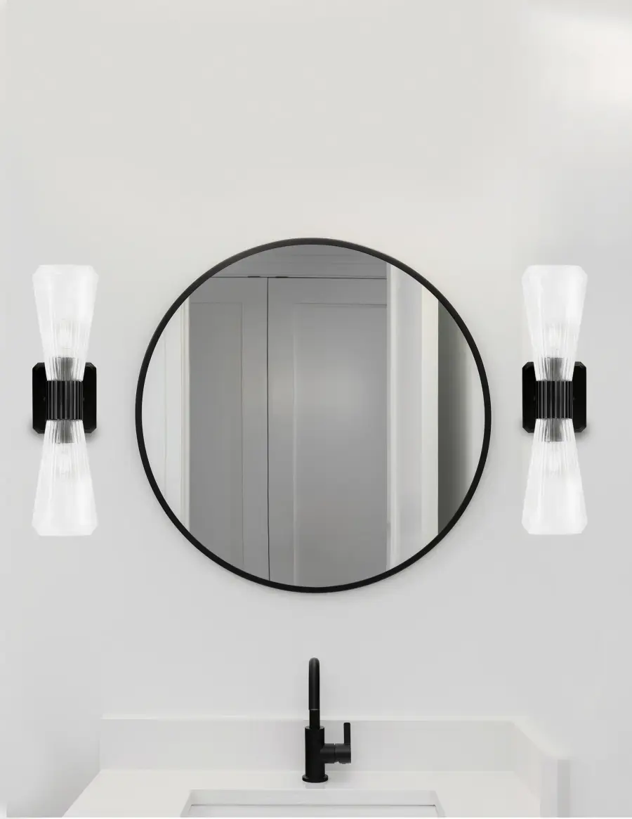 Toltec Lighting 4820-MB-880 Everleigh 2 Light Wall Sconce, Matte Black Finish, 4″ Clear Ribbed Glass - Image 3