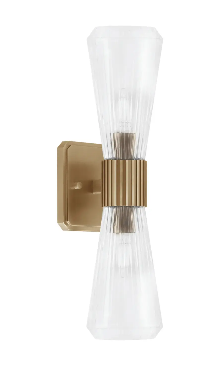 Toltec Lighting 4820-NAB-880 Everleigh 2 Light Wall Sconce, New Age Brass Finish, 4″ Clear Ribbed Glass - Image 1