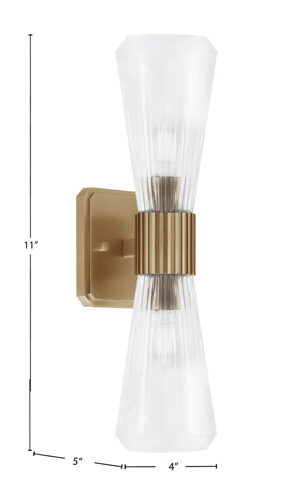 Toltec Lighting 4820-NAB-880 Everleigh 2 Light Wall Sconce, New Age Brass Finish, 4″ Clear Ribbed Glass - Image 2