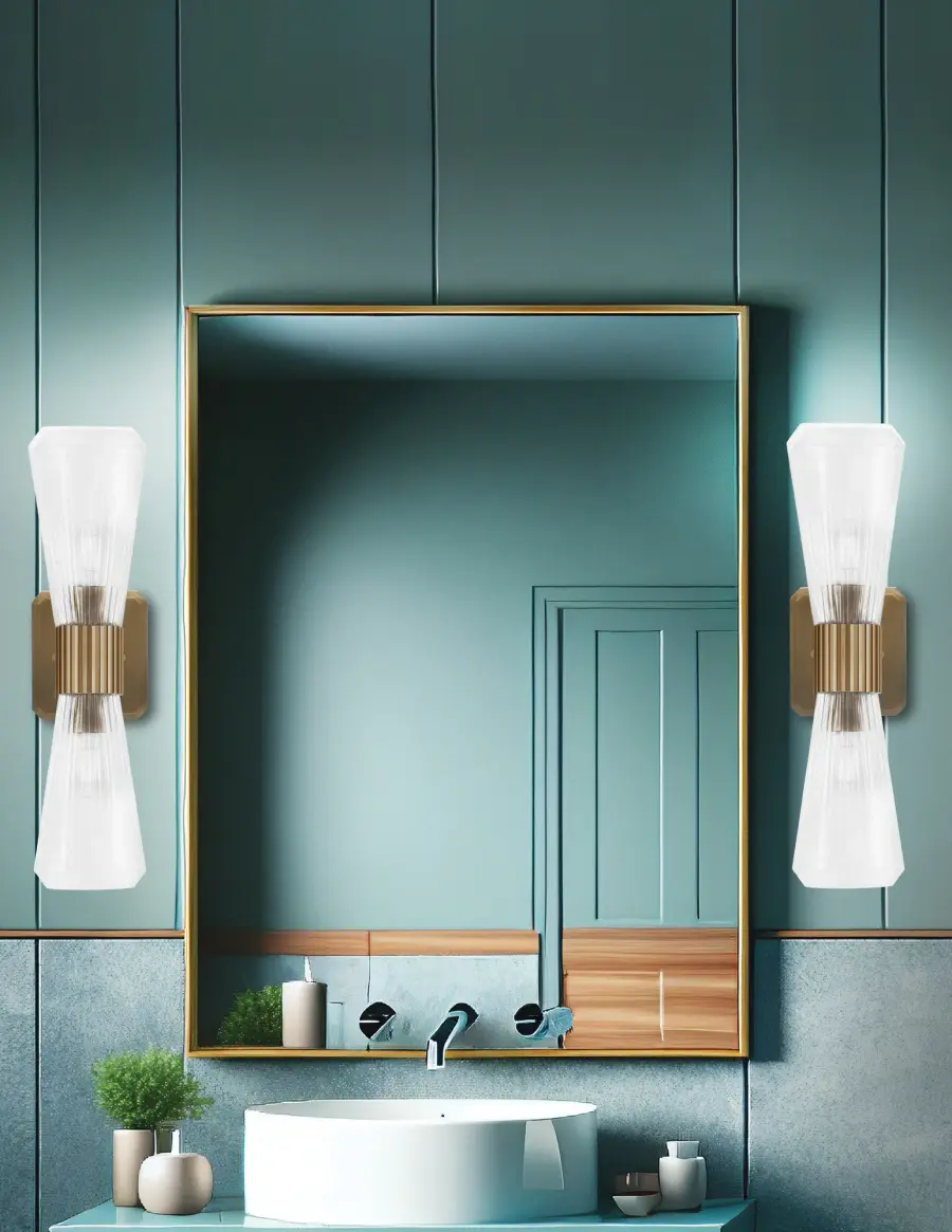Toltec Lighting 4820-NAB-880 Everleigh 2 Light Wall Sconce, New Age Brass Finish, 4″ Clear Ribbed Glass - Image 3