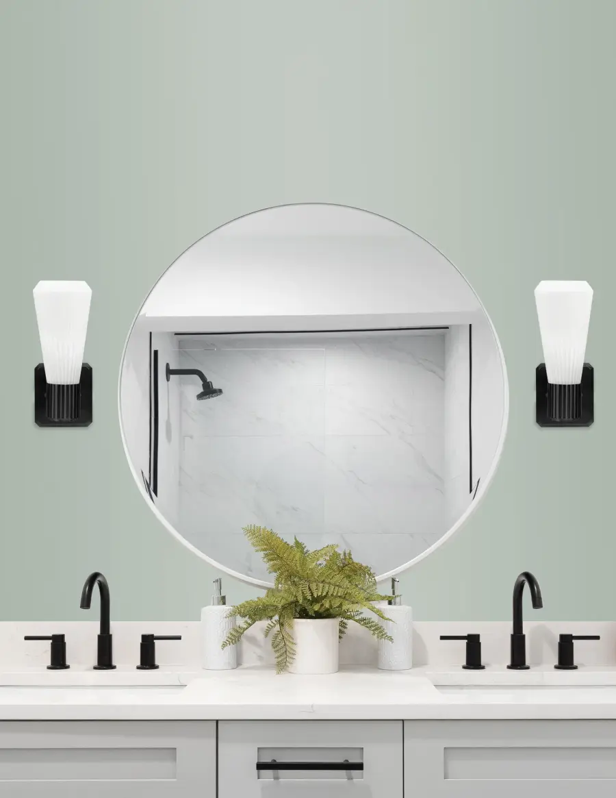 Everleigh Wall Sconce - Matte Black with White Opal Ribbed Glass - Image 3